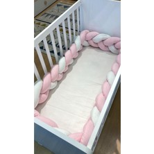 Özgürce Pembe ve Beyaz Örgülü Bebek Beşik Kenar Korumalığı, 60X120 Ölçü