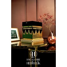 Hac & Umre Hediyelik Lüks Kadife Kaplı Kabe Formunda Kuran Sandığı ve Kuran-I Kerim Seti - Taş Işlemeli Büyük Boy Biblo