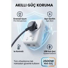 Matechno 20WPD Hızlı Şarjlı Akım Korumalı Evrensel Priz Dönüştürücü Usb-C & Usb-A Çıkışlı 2500W