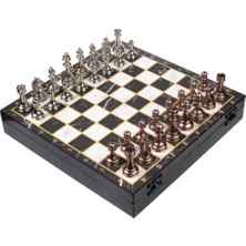 Özbience Şık Metal Satranç Takımı, Krom Kaplama, 35X35 Cm, Sandıklı Muhafaza