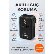 Matechno 20WPD Hızlı Şarjlı Akım Korumalı Evrensel Priz Dönüştürücü Usb-C & Usb-A Çıkışlı 2500W