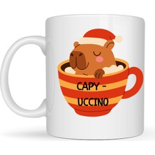 Popüler Sepet Capyccino Kapibara Tasarımlı Kupa Model 219 Yılbaşı Temalı Baskılı Seramik Kahve Kupası