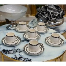 Ogeda Home Buenos 6’lı Gümüş Leopar Desenli Fincan Takımı- Porselen Gold Kulplu Leopar Desenli Fincan Takımı