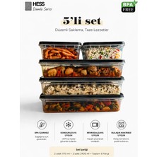 Hess Üreticiden -5 Adet- Saklama Kabı (2400MLX3) + (1170MLX2) Damla Serisi Mikrodalga ve Bulaşık Makinası Uyumlu