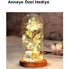 Mdstech LED Işıklı Güllü Cam Fanus Ayıcıklı Gece Lambası Anneler Günü Hediyesi