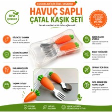 Jojobebek Çocuk Silikon Saplı Paslanmaz Çelik Uçlu Çatal ve Kaşığı + Saklama Kutusu (Havuç Figürlü)