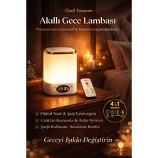 Şarjlı LED Gece Lambası Uzaktan Kumandalı Başucu Lambası Dijital Saatli Masa Lambası Işıldak