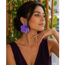 Myth Atelier Purple Bloom Büyük Yarım Çiçek Formlu Metalik Mor Küpe - Şık ve Gösterişli