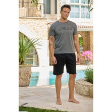 Relax Mode Erkek Penye Gri Kısa Şortlu Pijama Takımı - 6170-4R