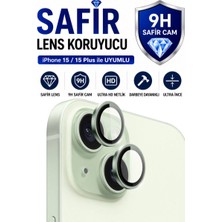 Sonreir iPhone 15 / 15 Plus Yeşil Metal Kamera Lens Koruyucu Safir Cam Ultra Net HD