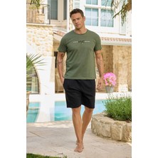 Relax Mode Erkek Penye Haki Kısa Şortlu Pijama Takımı - 6170-8R
