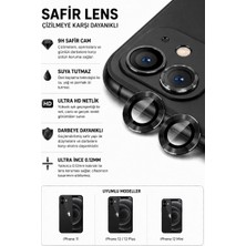 Sonreir iPhone 11 / 12 / 12 Mini Siyah Metal Kamera Lens Koruyucu Safir Cam Ultra Net HD