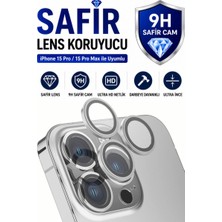 Sonreir iPhone 15 Pro / 15 Promax Beyaz Titanyum Metal Kamera Lens Koruyucu Safir Cam Ultra Net HD