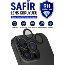 Sonreir iPhone 15 Pro / 15 Promax Siyah Titanyum Metal Kamera Lens Koruyucu Safir Cam Ultra Net HD