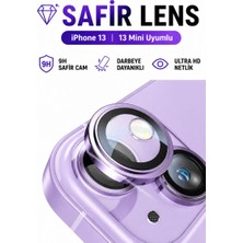 Sonreir iPhone 13 / 13 Mini Purple Mor Metal Kamera Lens Koruyucu Safir Cam Ultra Net HD
