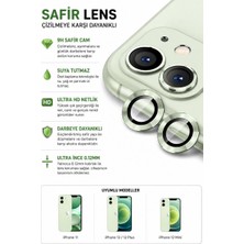 Sonreir iPhone 11 / 12 / 12 Mini Açık Yeşil Metal Kamera Lens Koruyucu Safir Cam Ultra Net HD