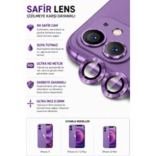 Sonreir iPhone 11 / 12 / 12 Mini Purple Mor Metal Kamera Lens Koruyucu Safir Cam Ultra Net HD