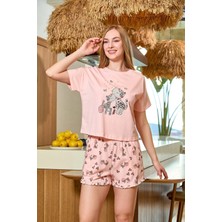 Amora Fancy Clothing Aqua 25503 Kadın Baskı Detay Kısa Kol Pijama Şort Takım