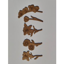 Özbience Boyanabilir Ahşap Çiçekler Seti, 3 mm Ham Mdf, 5'li Paket