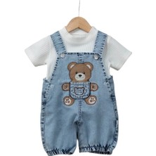 My Koala Erkek Bebek Ayıcıklı Kot Salopet Takım %100 Pamuk Yazlık Şık Rahat 2’li Takım 9-18 Ay