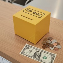 Soylu Pleksi Kilitli Pleksi Masa Üstü Tip Box Bahşiş Kutusu Sarı 14X14XH13 cm