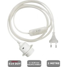 Mikasso Şeffaf Kablolu E14 Beyaz Duylu, 2 Metre Arapuarlı (Aç Kapat Anahtar) (2x0,50) 65W