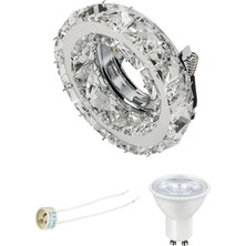 Mikasso Berfin Cam Spot + Beyaz Işık GU10 Duy Ampul + GU10 Duy Flora Elektromarket