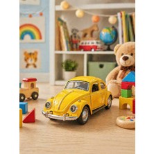 Hediye Filesi 12 cm Metal Klasik Vosvos Araba Sarı Çek Bırak Oyuncak Araba Açılır Kapılı Die Cast Model Araba
