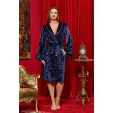 Amora Fancy Clothing Aqua 25084 Şal Yaka Uzun Kol Kadife Sabahlık