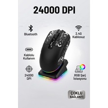 Matechno Kablosuz Gaming Mouse Bluetooth 2.4g Kablolu 3 Mod Bağlantılı 24000 Dpı Rgb Şarj Istasyonlu Oyuncu Mouse