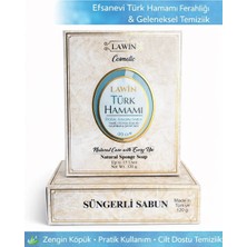 Lawin Türk Hamamı Özlü Doğal Süngerli Sabun – Banyo Süngeri Lif, Peeling Etkili, Zengin Köpük