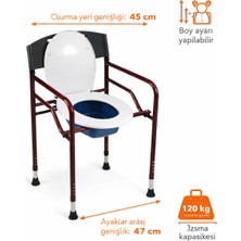 PremiumPort Yükseklik Ayarlı Metal Gövde Kovalı Hasta Tuvalet Sandalyesi 120 kg Taşıma