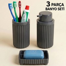 LE Paris 3 Parça Banyo Seti Modern Çizgili Tasarım | Sıvı Sabunluk | Diş Fırçalık | | Katı Sabunluk