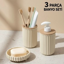 LE Paris 3 Parça Banyo Seti Modern Çizgili Tasarım | Sıvı Sabunluk | Diş Fırçalık | | Katı Sabunluk