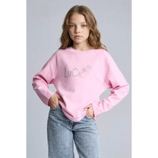 DeFacto Oversize Geniş Kalıp Bisiklet Yaka Taşlı Sweatshirt Kız Çocuk G2463A825WN