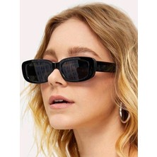 My Balli Store Dikdortgen Çerçeve Vintage Moda Kadınlar Için Güneş Gözlüğü (Siyah)