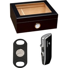 Cohiba Ltng Humidor, Siyah Çakmak, Siyah Kesici Puro Başlangıç Seti