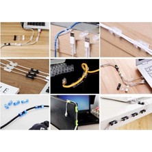Mikasso Yapışkanlı Mini 20LI Klips USB Pc Adaptör Kablo Tutucu Aparat Şeffaf Masa.kablo