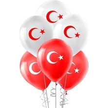 Vatan Bayrak Desenli Ay Yıldız Çift Taraflı Baskılı Balon 32 cm Kırmızı Beyaz Renk 10 Adet