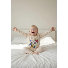 Aden Kids Mevsimlik Pamuklu Kumaş Çocuk Pijama Takımı Bej Rengi