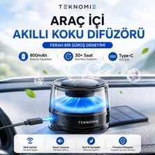 Tarçın Teknomie Araç Içi Akıllı Koku Difüzörü, USB Type-C Şarjlı, Otomatik Sensörlü, 30+ Saat Kullanım, Premium Oto Parfüm