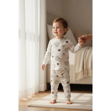 Aden Kids Çocuk Pijama Takımı Ayı Desenli Raporlu Kumaş