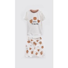 Aden Kids Unisex Bebek ve Çocuk Ayıcık Desenli Yazlık Pijama Takımı - Best Friends 0-4 Yaş