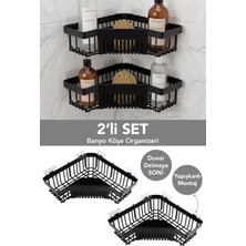 Meleni Home 2'li Yapışkanlı Banyo Organizer - Şampuanlık Sabunluk Düzenleyici Duş Rafı Organizer Köşelik Siyah