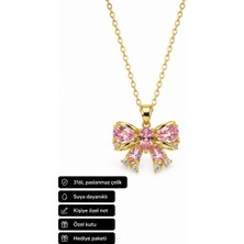 Herşey Nota Pembe Taşlı Butterfly Figürlü 316L Çelik Kolye Hediye Seçeneği