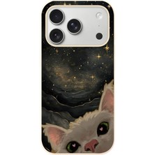 Le Balvo Iphone 17 Pro Uyumlu Siyah Gökyüzülü Kedi Baskılı Silikon Kılıf