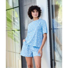 Aydoğan Kadın Oversize Kısa Kollu Şortlu Pamuklu Pijama Takımı