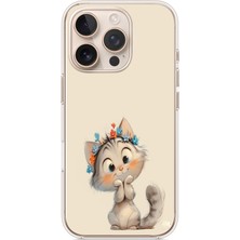 Le Balvo Iphone 16 Pro Uyumlu Sevimli Çiçekli Kedi Baskılı Silikon Kılıf
