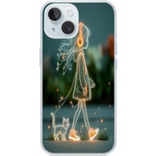 Le Balvo Iphone 15 Uyumlu Kedili Neon Kız Baskılı Silikon Kılıf