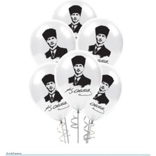 Vatan Atatürk Desenli Atalı Çift Taraflı Baskılı Balon 32 cm Siyah Beyaz Renk 10 Adet